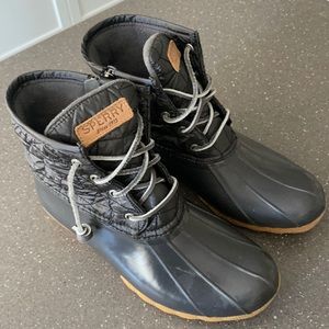 Sperry gray quilted duck boots